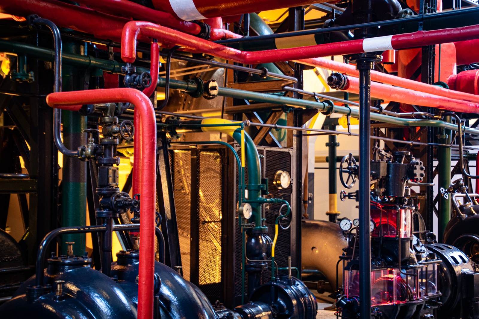 Industrial piping and gauges.